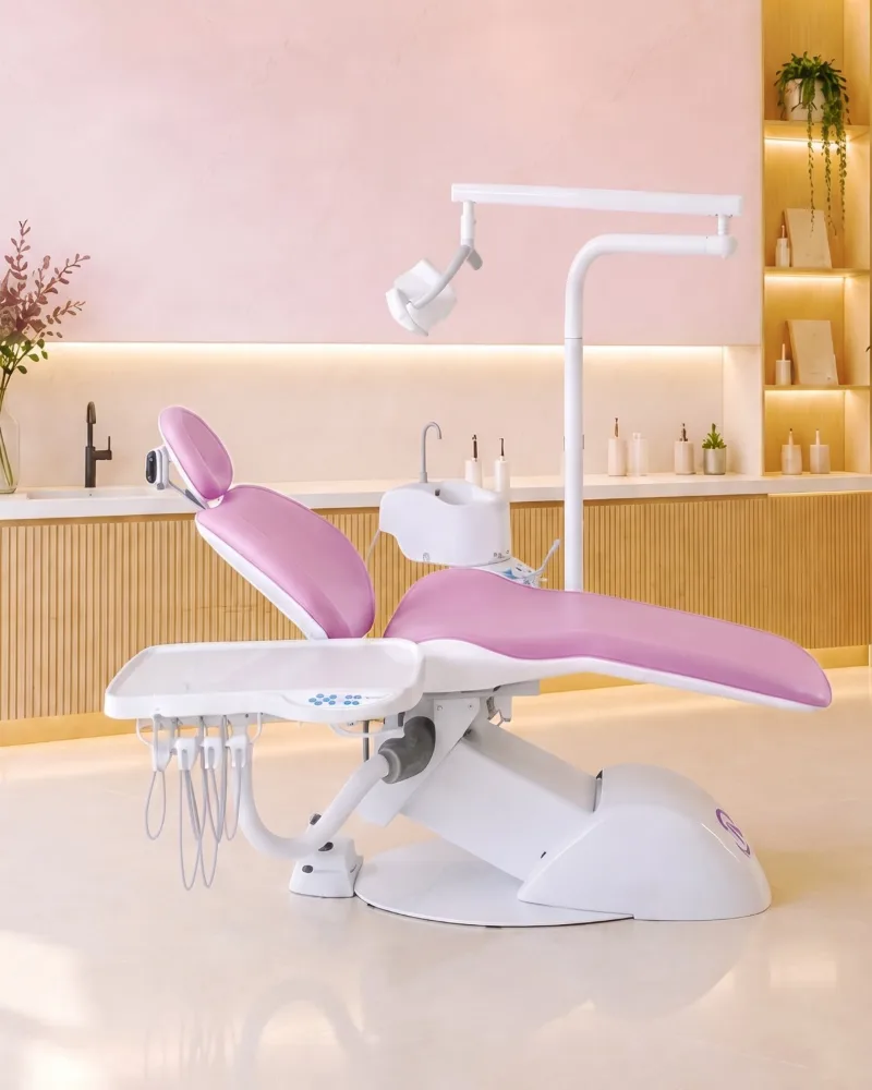 Unidad odontológica AD Onyx 600 de American Dental en un consultorio, vista de tres cuartos